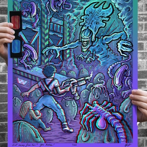 Aliens 3D Poster with Glasses - Ripley & Newt in Queen Hive with Facehugger Xeno Eggs - Numbered Limited Edition
