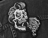Rockabilly Greaser Skull Patch - Metallic Embroidered Iron-On
