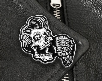 Rockabilly Greaser Pin - Greaser Skull w/ Vintage Microphone