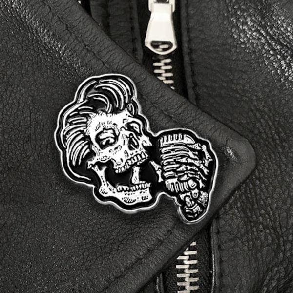 Rockabilly Greaser Pin - Greaser Skull w/ Vintage Microphone