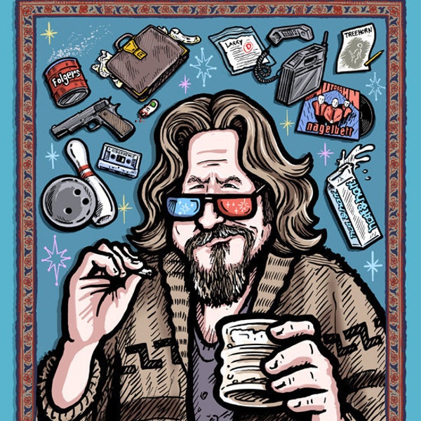 The Dude Abides - 3D Poster with Glasses - Big Lebowski 3D Anaglyph Illustration - Limited Edition