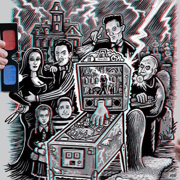 The Pinball Family - 3D Poster with Glasses - Ltd Edition - Signed & Numbered Archival Anaglyph Illustration Print