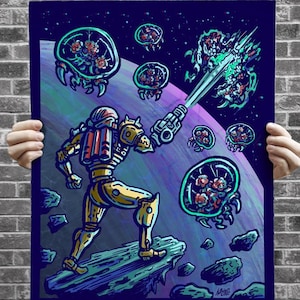 Same Ol' Samus - Póster ilustrado de Metroid en 3D de la vieja escuela - Edición limitada, impresión giclée de archivo firmada y numerada