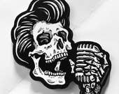 Greaser Rockabilly Skull Sticker Decal - Skull Singer with Vintage Microphone - FREE US SHIPPING