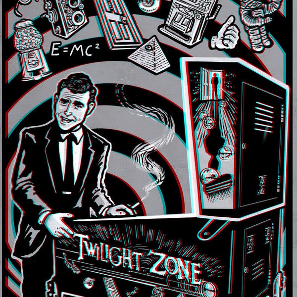 You're Now Entering The Pinball Zone - 3D Poster with Glasses - Signed & Numbered Archival Anaglyph Illustration Print