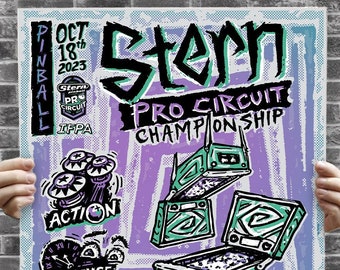 Stern Pinball Pro Circuit Championship - Epreuve d'artiste - Poster d'art métallisé pour flipper