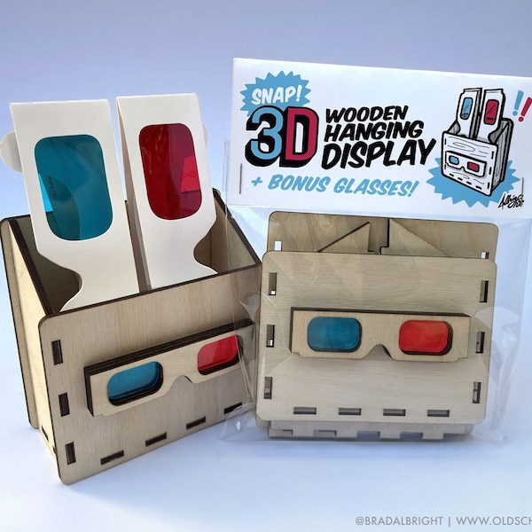 3D Glasses Hanging Wall Display Pocket with 2 Extra Glasses for Red/Blue 3D Anaglyphs