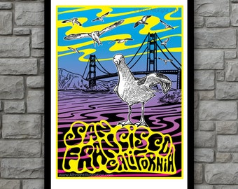 Psychedelic San Francisco - Golden Gate Bridge Art Poster