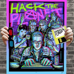 HACK DEN PLANETEN!! 3D Hackers Film Poster mit Brille - Signierter Archival Anaglyph Illustration Druck