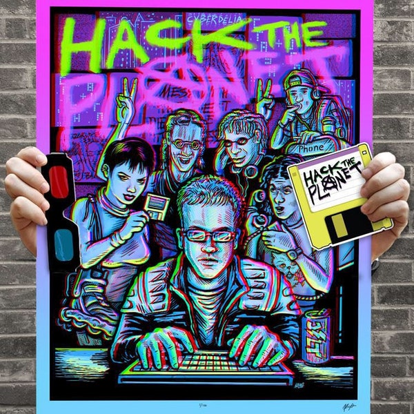 HACK THE PLANET!! 3D Hackers Movie Poster with Glasses - Signed Archival Anaglyph Illustration Print
