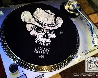 Cowboy Skull LP Slipmat - Hand Printed Texan Gothic Felt Turntable Mat