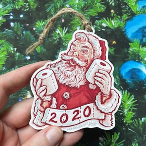 Carta igienica Babbo Natale - Ornamento di Natale 2020 - Ornamento in legno disegnato a mano