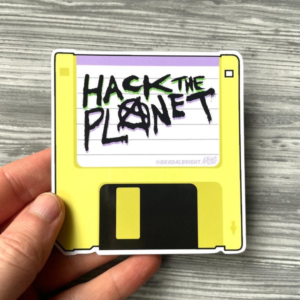 Hack The Planet Floppy Disk - Stickers & Magnets - Life Size Hackers Floppy Disk - FREE US SHIPPING