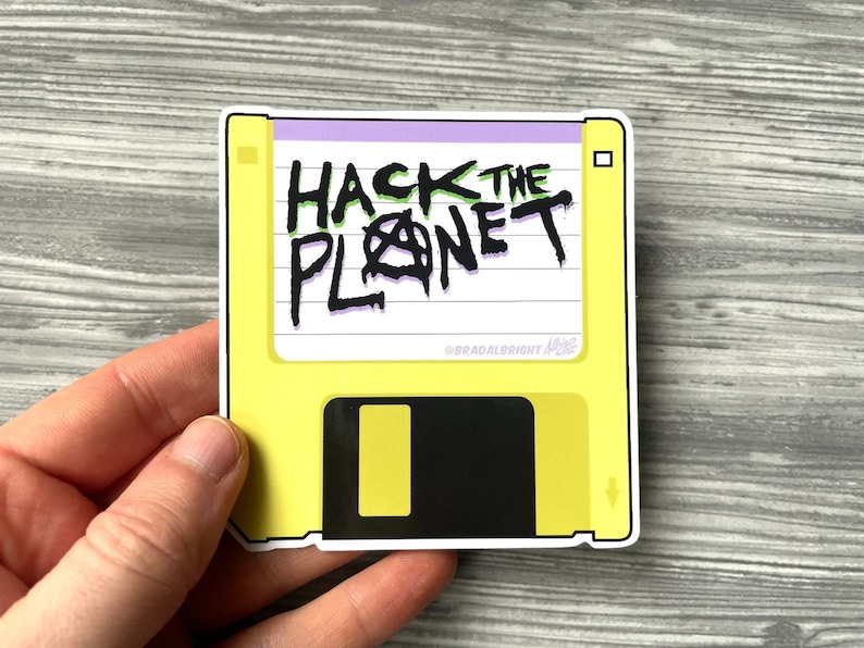 Hack The Planet Floppy Disk Stickers & Magnets Life Size Hackers Floppy Disk FREE US SHIPPING image 1