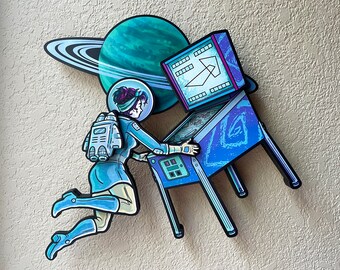 PREORDER Space-Age Sage, The Pinball Mage - Women's Pinball Art - 3D Wall Sculpture - Arcade Game Room Decor