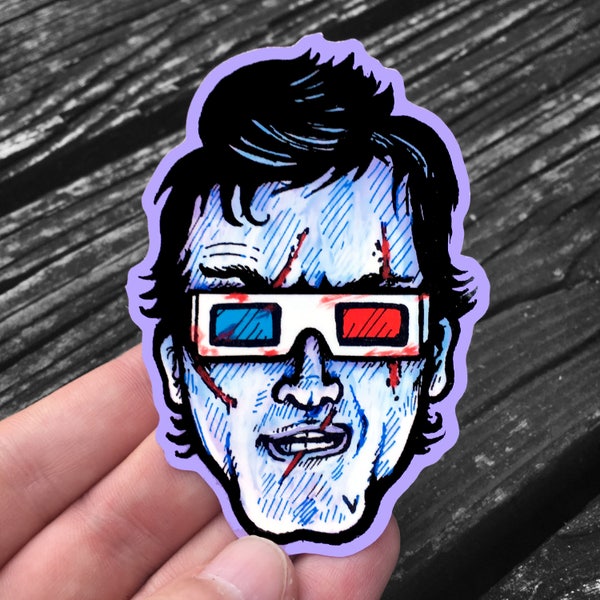 Groovy! Evil Dead Ash Williams with 3D Glasses - Sticker - Weatherproof Decal - FREE US Shipping