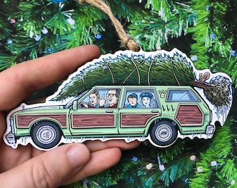 Griswold Family Vacation Car - Christmas Ornament - Hand-Drawn Wood Ornament
