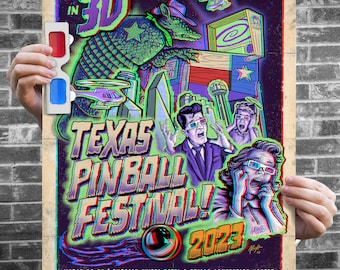 Texas Pinball Festival 2023 - Affiche officielle du spectacle 3D avec lunettes - Édition numérotée Archive Anaglyph Print