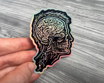 Psychedelic Brainy Skull Sticker Decal - Rainbow Foil