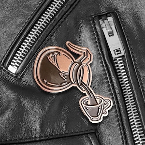 Coffee Pot Lapel Pin - Antique Bronze & Dark Chocolate Enamel - Fresh Pots