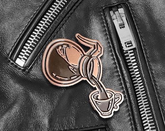Coffee Pot Lapel Pin - Antique Bronze & Dark Chocolate Enamel - Fresh Pots