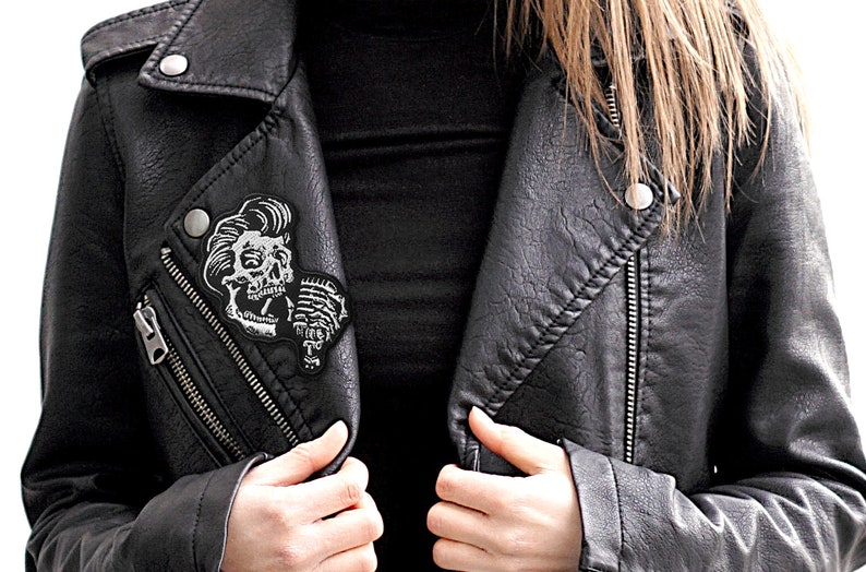 Rockabilly Greaser Skull Patch Metallic Embroidered IronOn Etsy