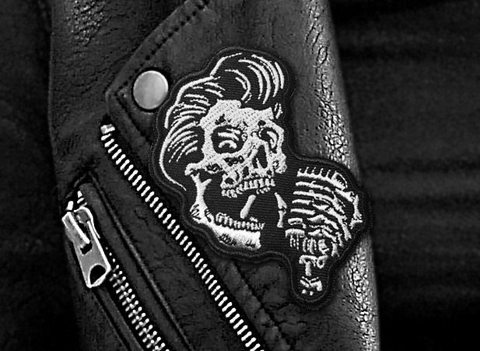Rockabilly Greaser Skull Patch Metallic Embroidered Ironon Etsy UK