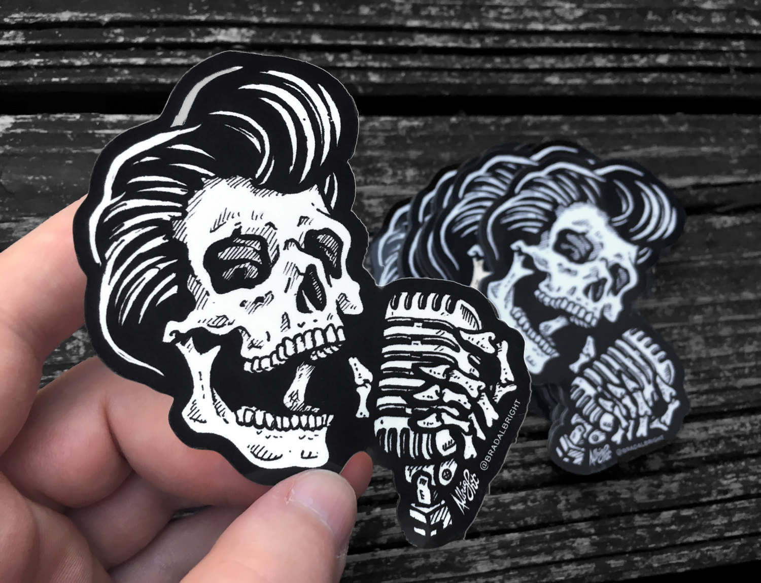 Greaser Rockabilly Skull Sticker Decal - Skull Singer with Vintage  Microphone - FREE US SHIPPING, image size:1500x1149