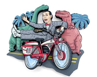 Pee Wee s Bike Dinosaurs 3D Layered Wall Art Dimensional Wood and Archival Print Relief Sculpture Etsy