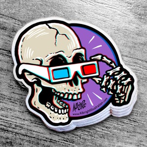 3D Glasses Skull Sticker - Skull Wearing 3D Glasses - Decal - FREE US SHIPPING