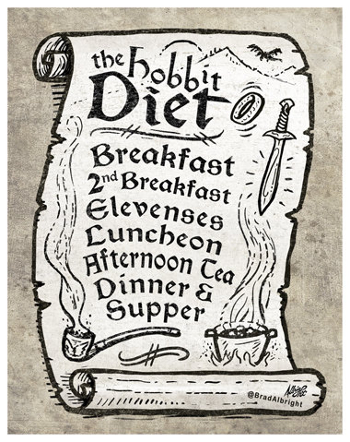 Hobbit Diet Lord of the Rings Menu 11x14 Art Print | Etsy