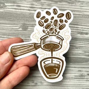Espresso Shot & Portafilter Illustration - Stickers and Magnets - Waterproof Decals - FREE US SHIPPING