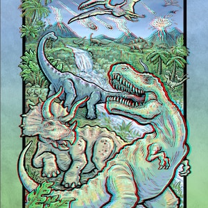 Prehysteria 3D Dinosaur Poster with Glasses - Jurassic T Rex Triceratops Pterodactyl