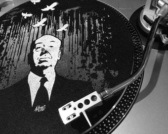Alfred Hitchcock LP Slipmat - Hand Printed Felt Turntable Mat