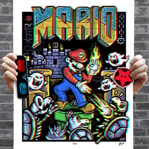 Super Mario Doom - Koopaslayer - OldSchool 3D with Glasses - Numbered 2nd Edition Print & Sticker