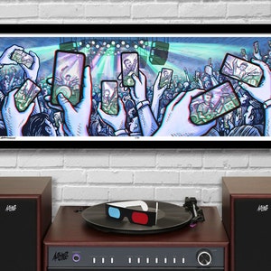 PRESENCE -  3D Panoramic Concert Poster with red/blue Glasses - 11.75x36&quot; - Signed Limited Edition Art Print