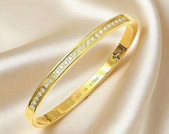 Moissanite Bangle Bracelet, 14K Gold Vermeil Sterling Silver, Anniversary Gift