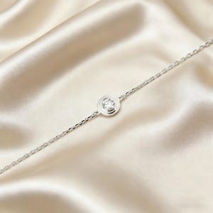 925 Sterling Silver Moissanite Bezel Setting Bracelet, 0.3ct Solitaire Adjustable Gift, Pass Diamond Test, Everyday Wear