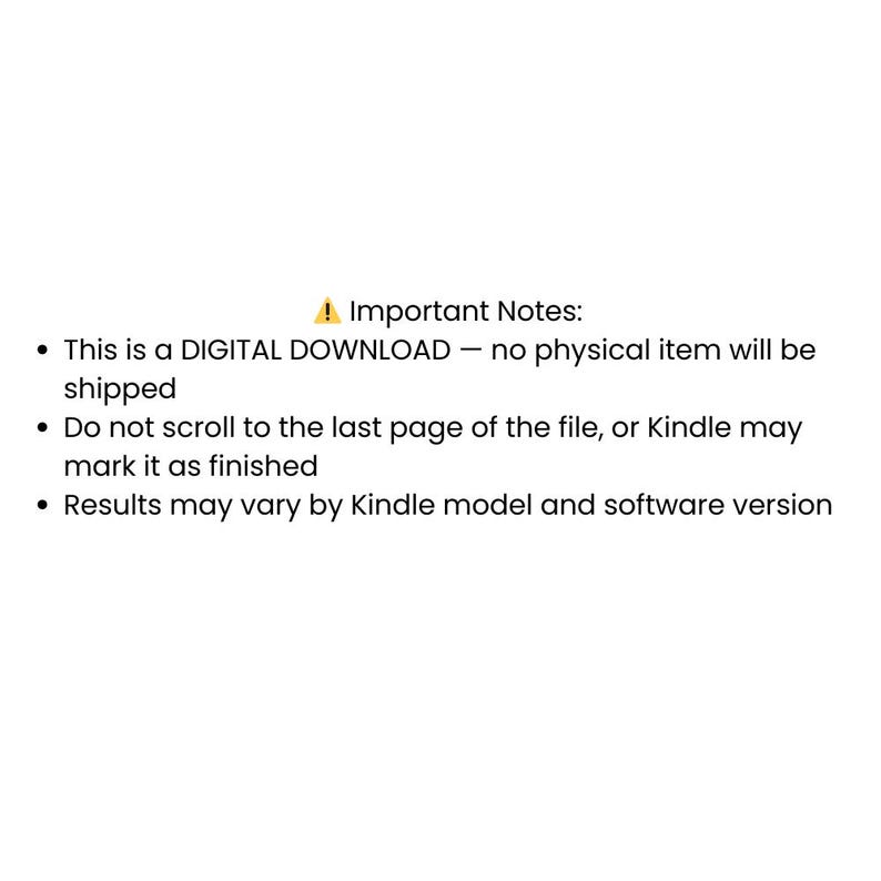 Pu&ograve; includere: Sfondo bianco con testo nero. Il testo recita: "Note importanti: Questo &egrave; un DOWNLOAD DIGITALE - nessun articolo fisico verr&agrave; spedito. Non scorrere fino all'ultima pagina del file, altrimenti Kindle potrebbe contrassegnarlo come completato."