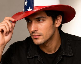 Amerikanische Flagge Cowboy-Hut | Vaterländischer PU Leder Western Partyhut