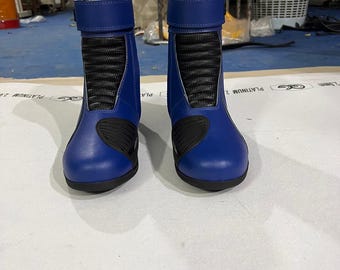 Premium Blue Leather Motorcycle Racing Boots Protective Sport Bike Riding Boots Moto Racing Shoes Men Biker Boots Track & Street Riding Gear