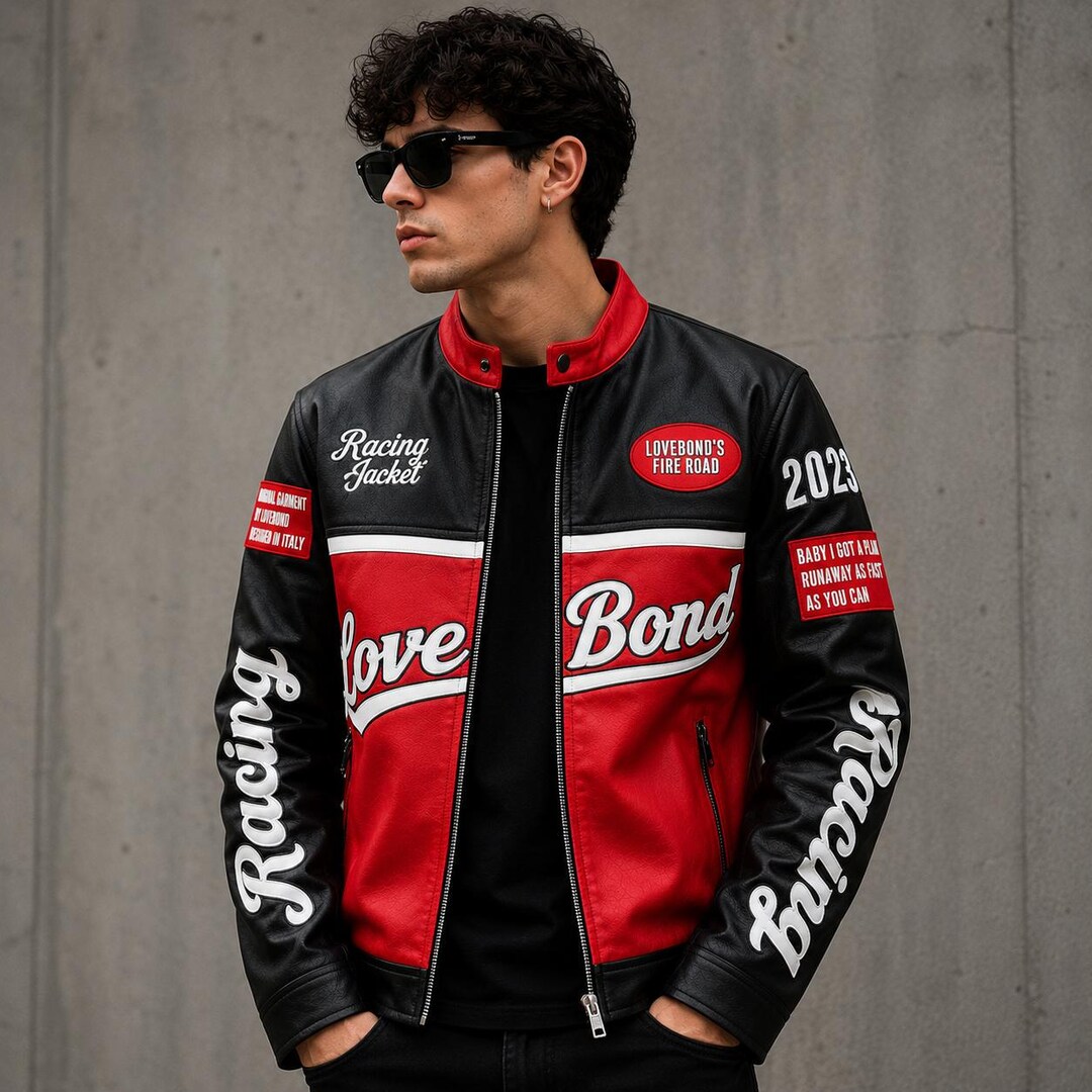 Homme Red Racing Jacket Men’s Genuine Leather Racing Jacket | Red Black Biker Jacket | Premium ...