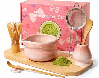 Pink Matcha Tea Set, Japanese Ceremony Kit, Bowl and Whisk Gift