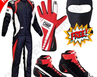 OMP Racing Suit, Shoes & Gloves Set with FREE Balaclava – Complete Karting Gear Bundle