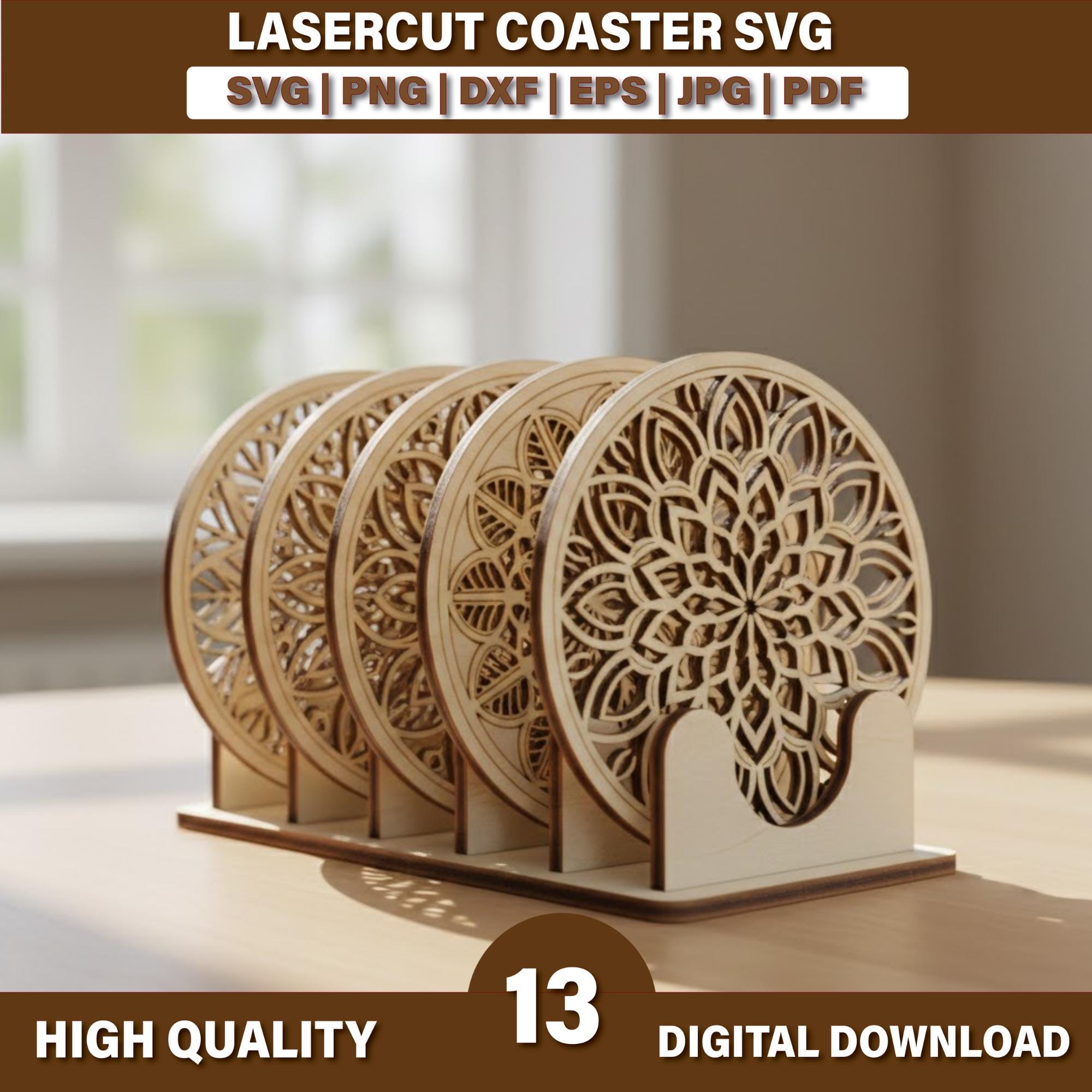 Laser Cut Coasters SVG Bundle |wooden Coaster File |glowforge Ready ...