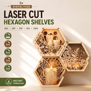 Laser Cut Wall Vase SVG,Hexagon Wall Planter,Bee Butterfly Tealight Holder,Glowforge SVG,wooden Hexagon Candle Holder | Wall Planter SVG