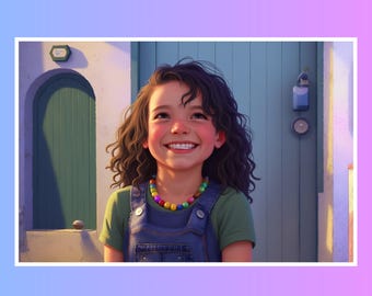 Spersonalizowany portret z kreskówki dla dzieci – ilustracja do bajki na dobranoc (pobranie cyfrowe)