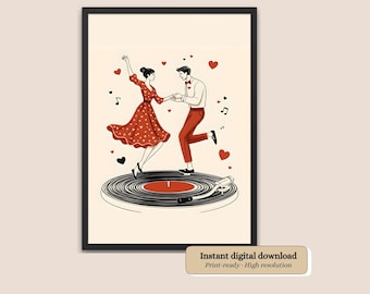 Wydruk artystyczny „Tańcząca para” | Romantyczna ilustracja na Walentynki (do pobrania cyfrowego)
