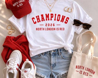Arsenal Champions 2026 Shirt, North London Is Red Tee, Arsenal Premier League Winners T-Shirt, Gunners Fan Gift, Football Champion Tee