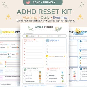 ADHD Reset Kit Printable, Morning Daily Evening Routine Planner, ADHD Planner PDF, Executive Function Support, Energy Based Checklist